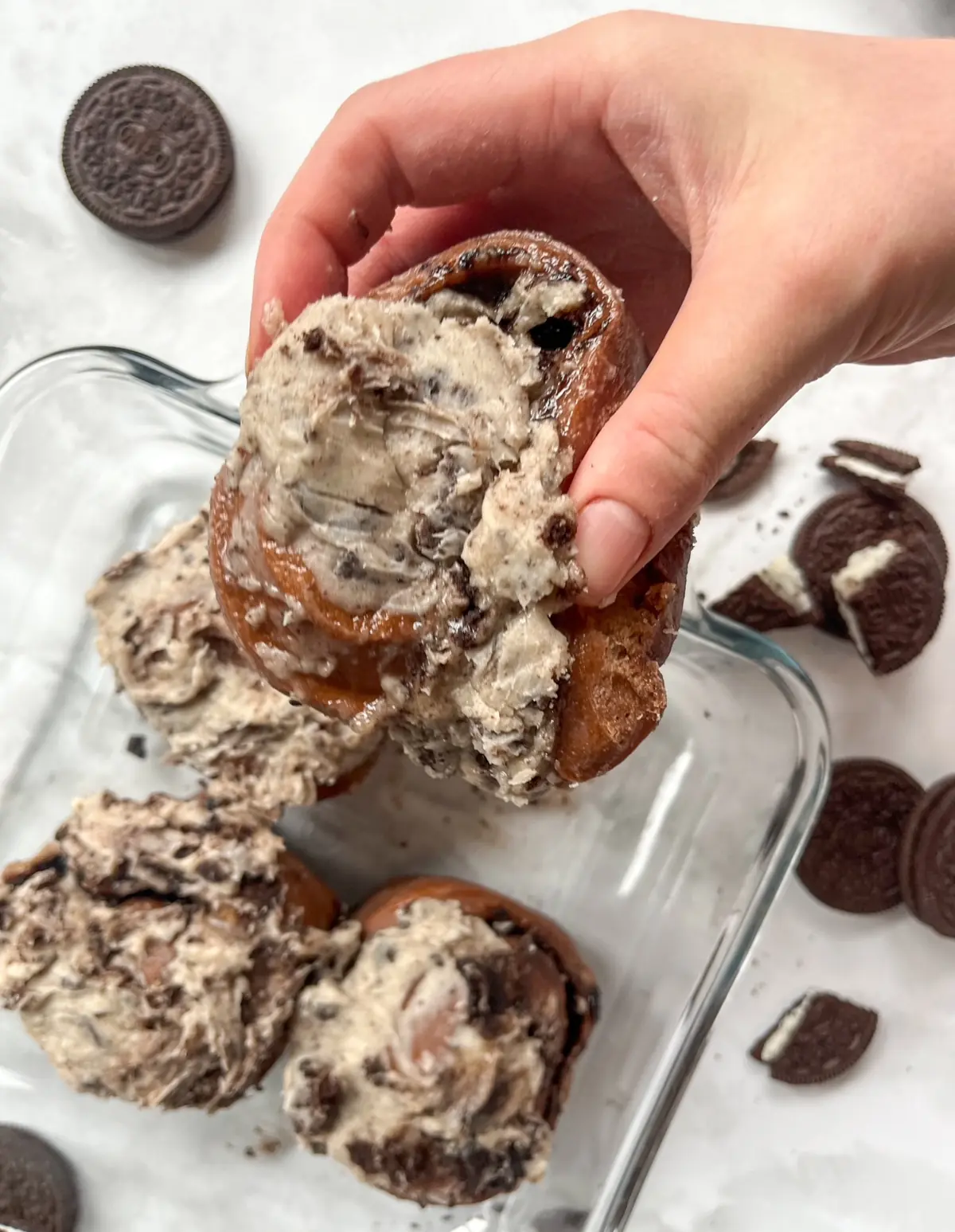 hand holding a chocolate roll
