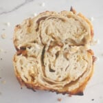 White Chocolate Almond Sourdough Bread cut in half