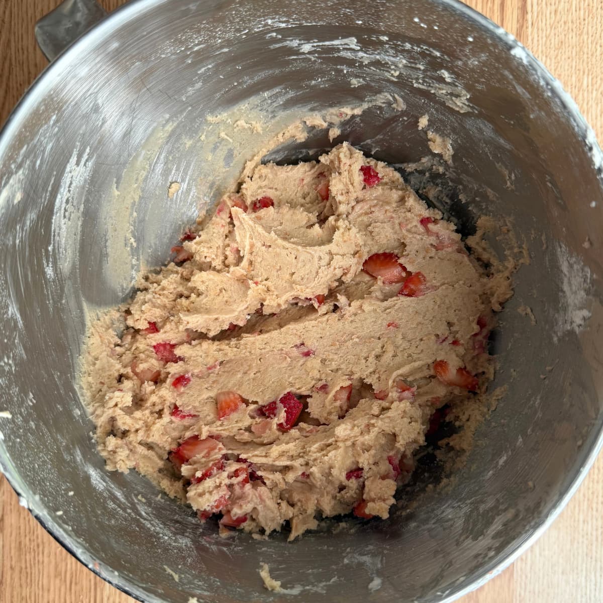 strawberries added to sourdough cookie dough.