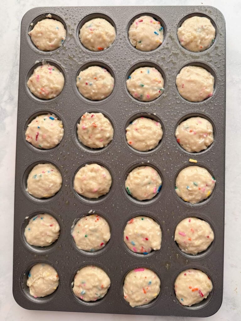 Sourdough Mini Muffin dough in a mini muffin pan.