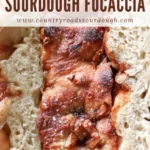 slices of sourdough caramel apple focaccia with some pieces showing the crust and some the inside crumb