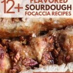 brown sugar pecan topping on sourdough focaccia sliced