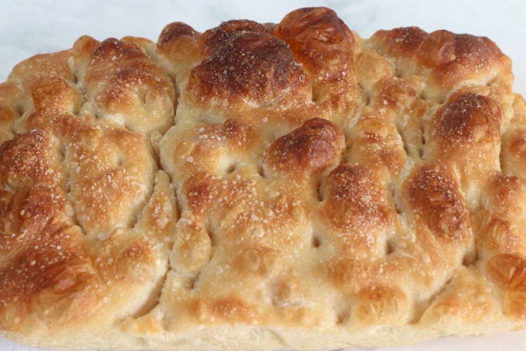 sourdough focaccia with dimples