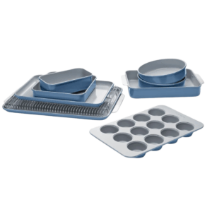 caraway baking pans including sheet pans, muffin tin, cake pan and more.
