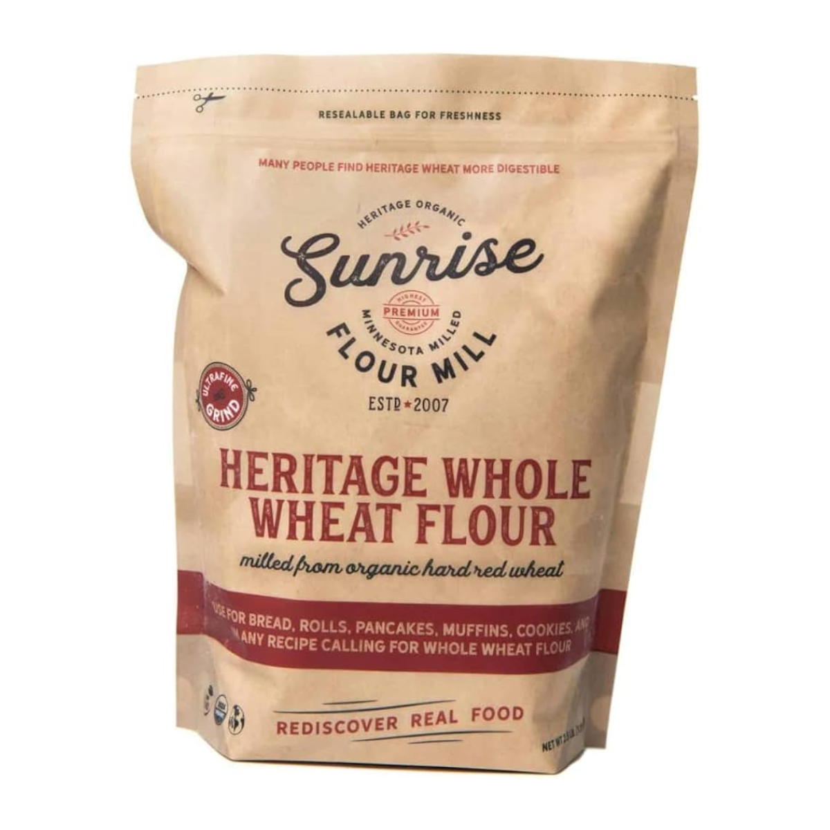 Sunrise flour mill flour on a white background. 