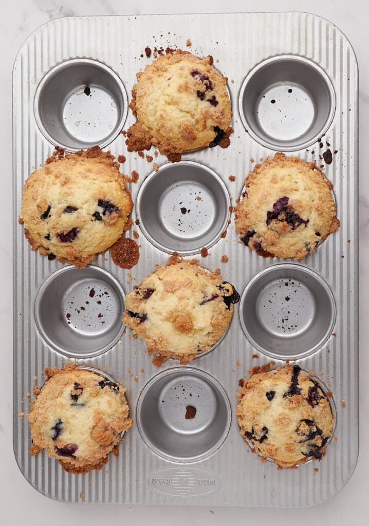 Sourdough blueberry muffins fresh out of the oven