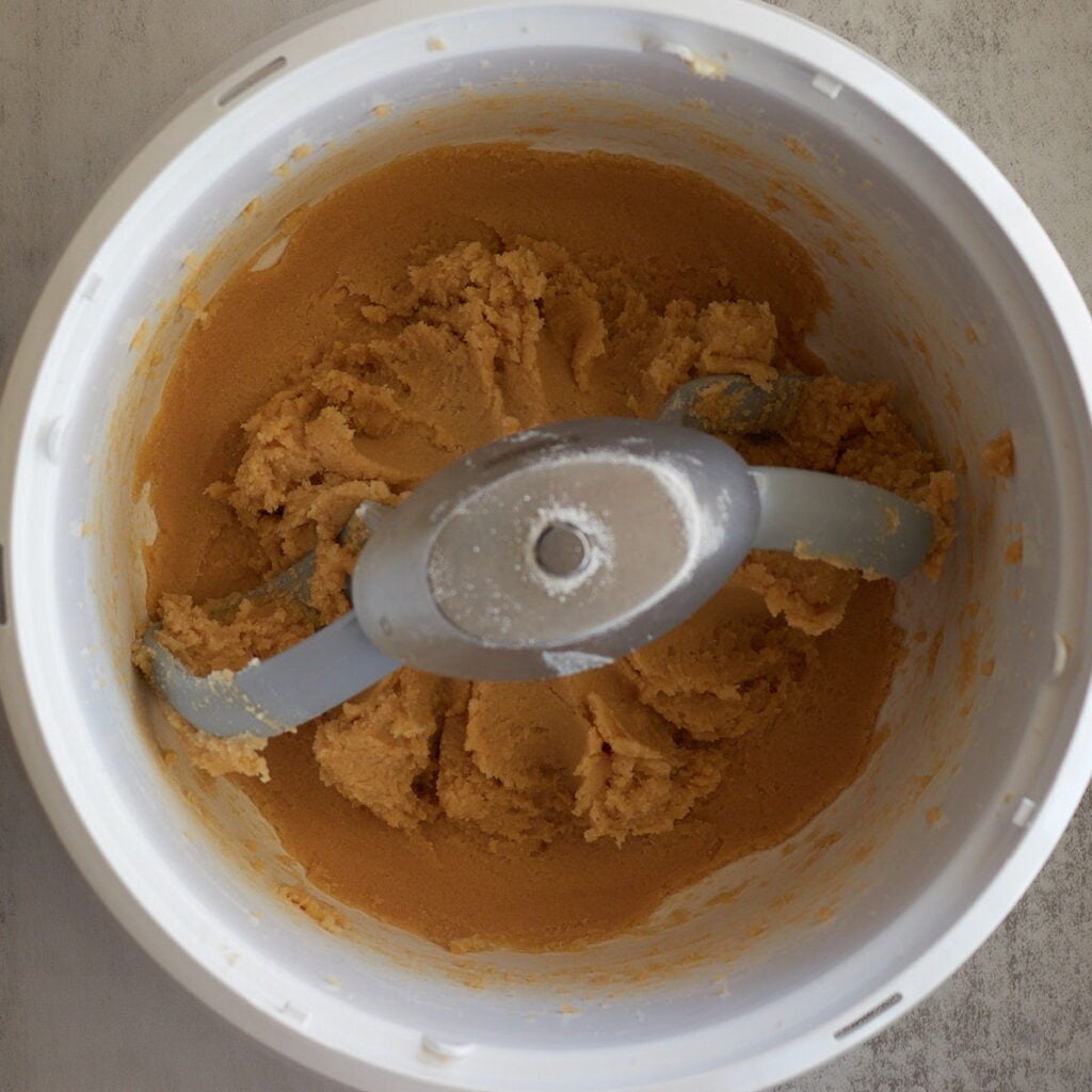 Sugar and butter creamed together in a bosch mixer.