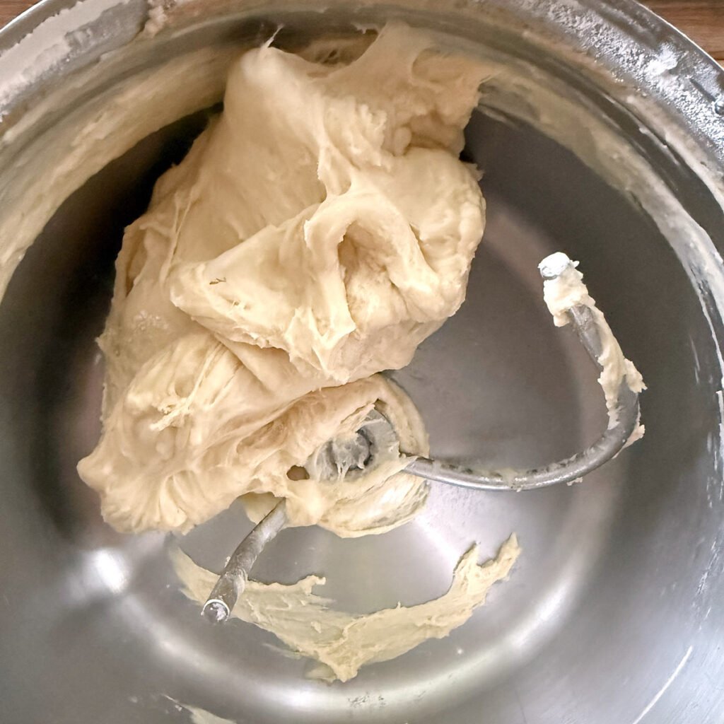 Sourdough hot dog bun in Bosch mixer