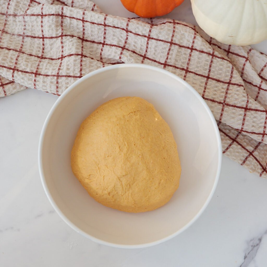 Dough for Sourdough Pumpkin Cinnamon Rolls before first rise.