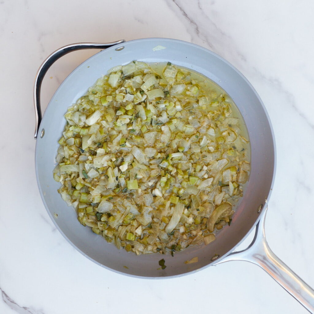 fresh herbs added to butter and vegetable mixture for sourdough stuffing.