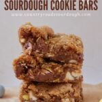 Three Cadbury Egg Sourdough Cookie Bars stacked on top of each other.