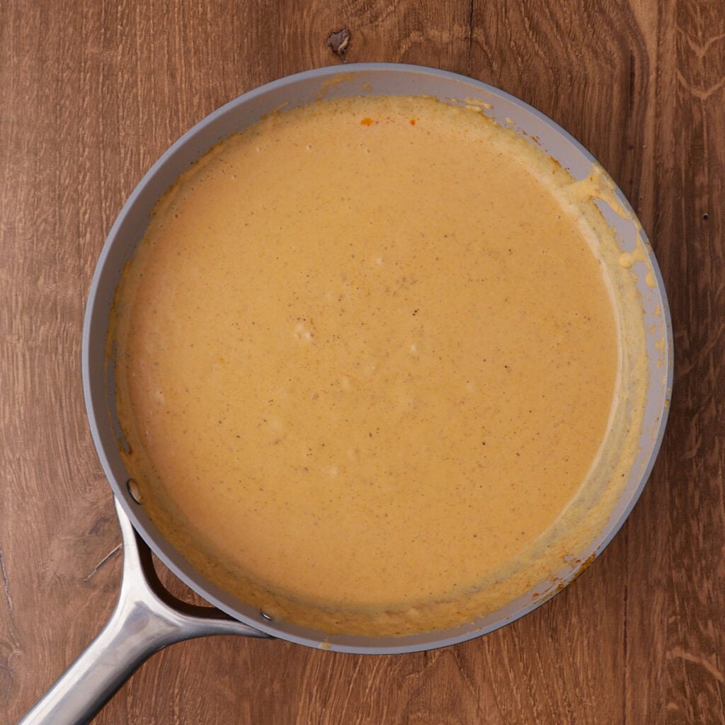 Milk and cream added to base to make sourdough mac and cheese sauce.