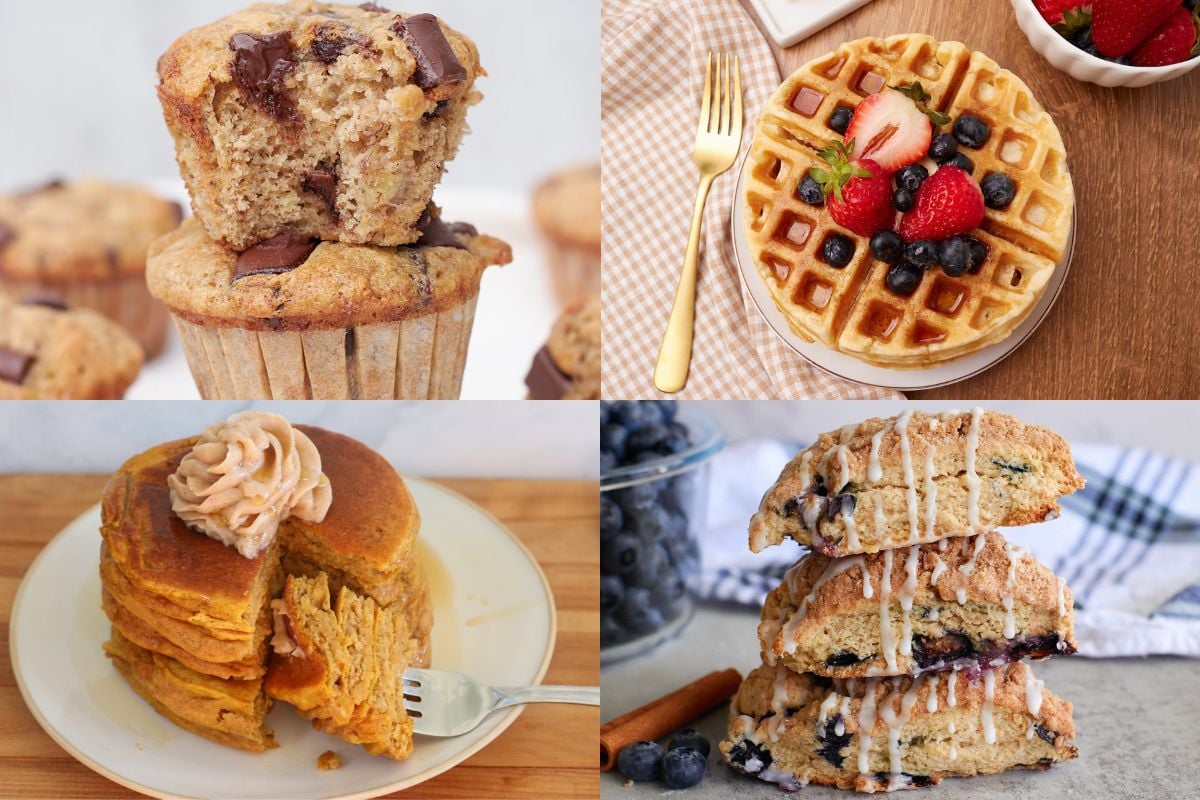 Sourdough Discard Banana Bread Muffins, Sourdough Discard Waffles, Sourdough Discard Pumpkin Pancakes, Sourdough Discard Blueberry Scones.