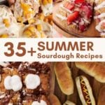 Sourdough Peach Cobbler Cinnamon Rolls. Strawberry Lemon Sourdough Scones, Sourdough S'mores Cookie Bars, Sourdough Hot Dog Buns.
