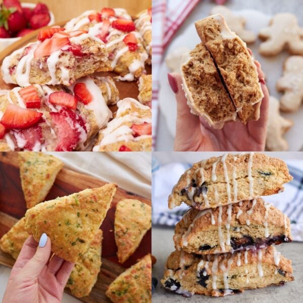 Sourdough Strawberry Lemon Scones, Sourdough Gingerbread Scones, Sourdough Cheesy Garlic Scones, Sourdough Blueberry Coffee Cake Scones.