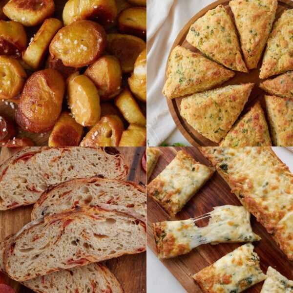 Sourdough Pretzel Bites, Sourdough Cheesy Garlic Scones, Sourdough Pepperoni and Cheese Bread, Sourdough Garlic Bread.
