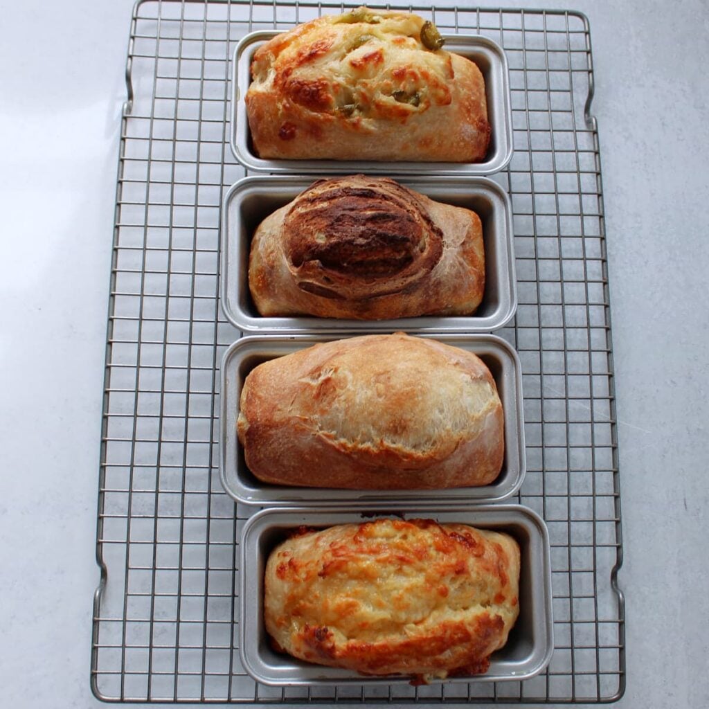 For mini sourdough loaves in mini loaf pans on a wire rack right after baking.